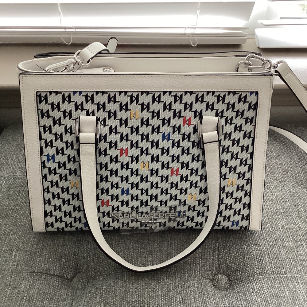 Karl Lagerfeld Paris Marselle Satchel White Leather Womens Bag Purse Tote $268
